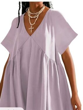 Light Lavender V-Neck Flowing Tunic Dress